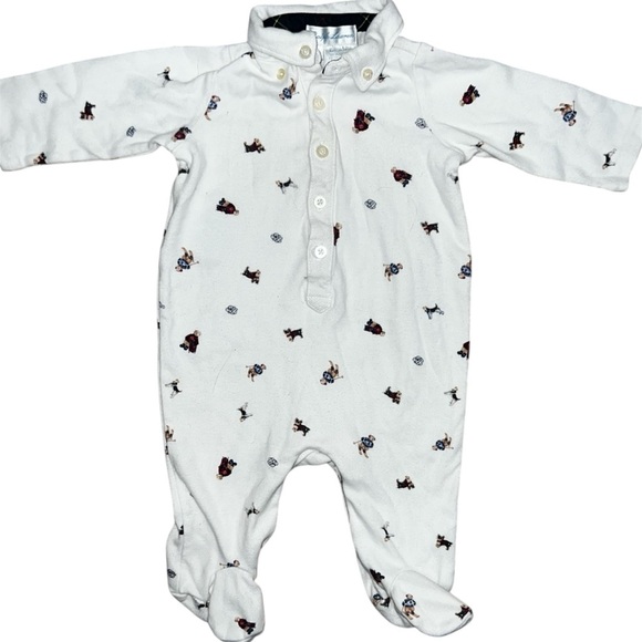 Ralph Lauren Polo Sleeper Onesie Ski Bear Button Front Size 3 Months - Picture 1 of 8